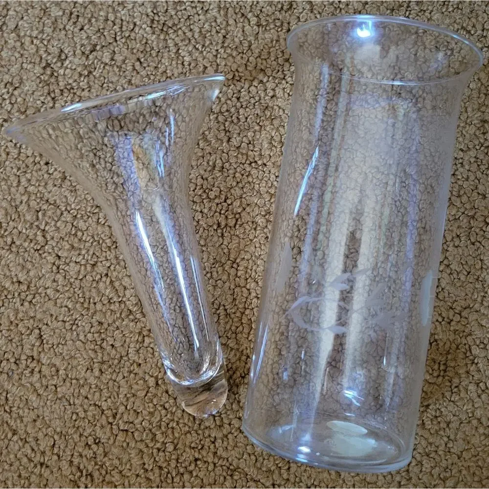 Princess House Heritage Crystal 2pc Vase NIB Etched #400 USA Clear Glass Flower